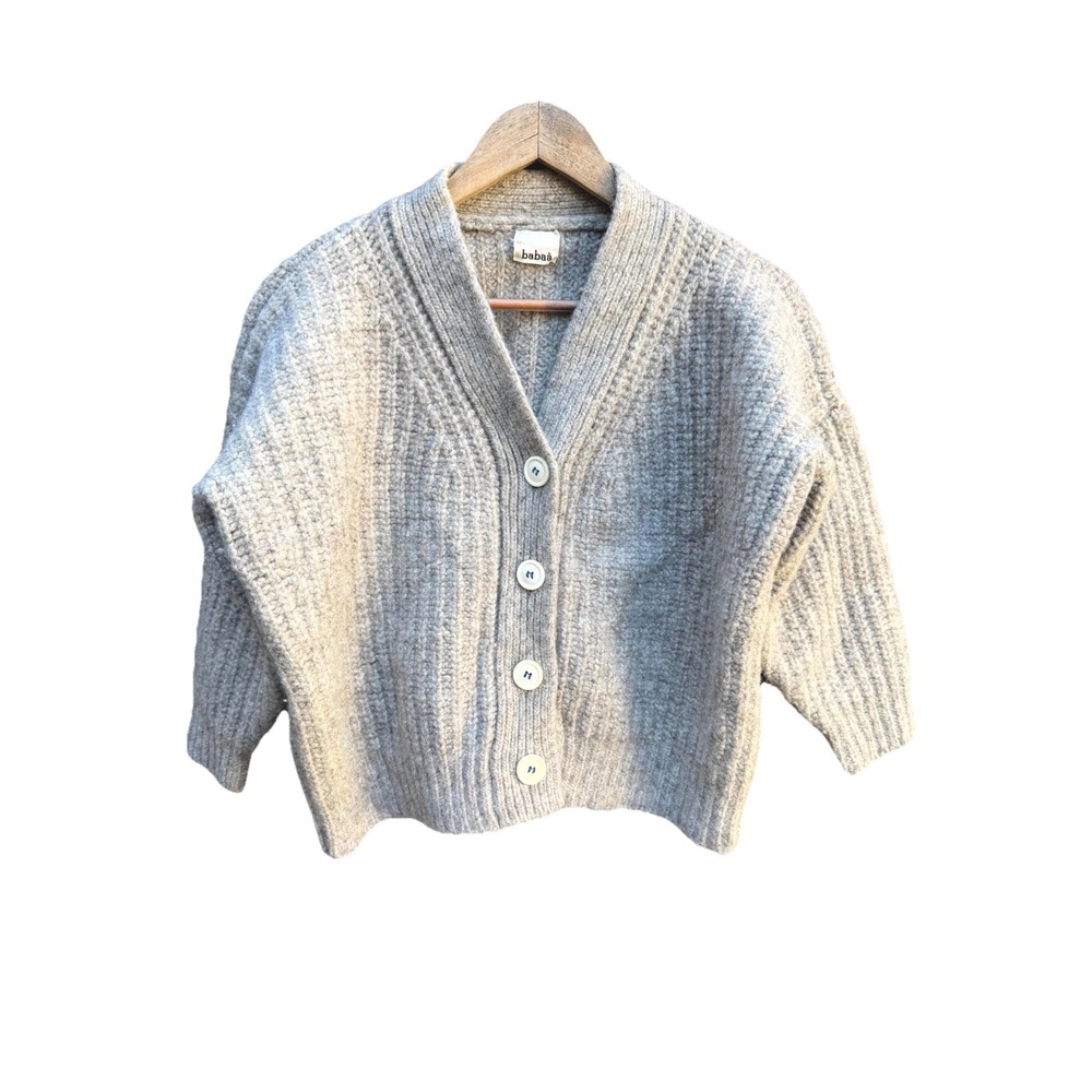 Babaa Cardigan Sweater Women Gray No 19 Oak Knit Button Up Slouchy Made In Spain